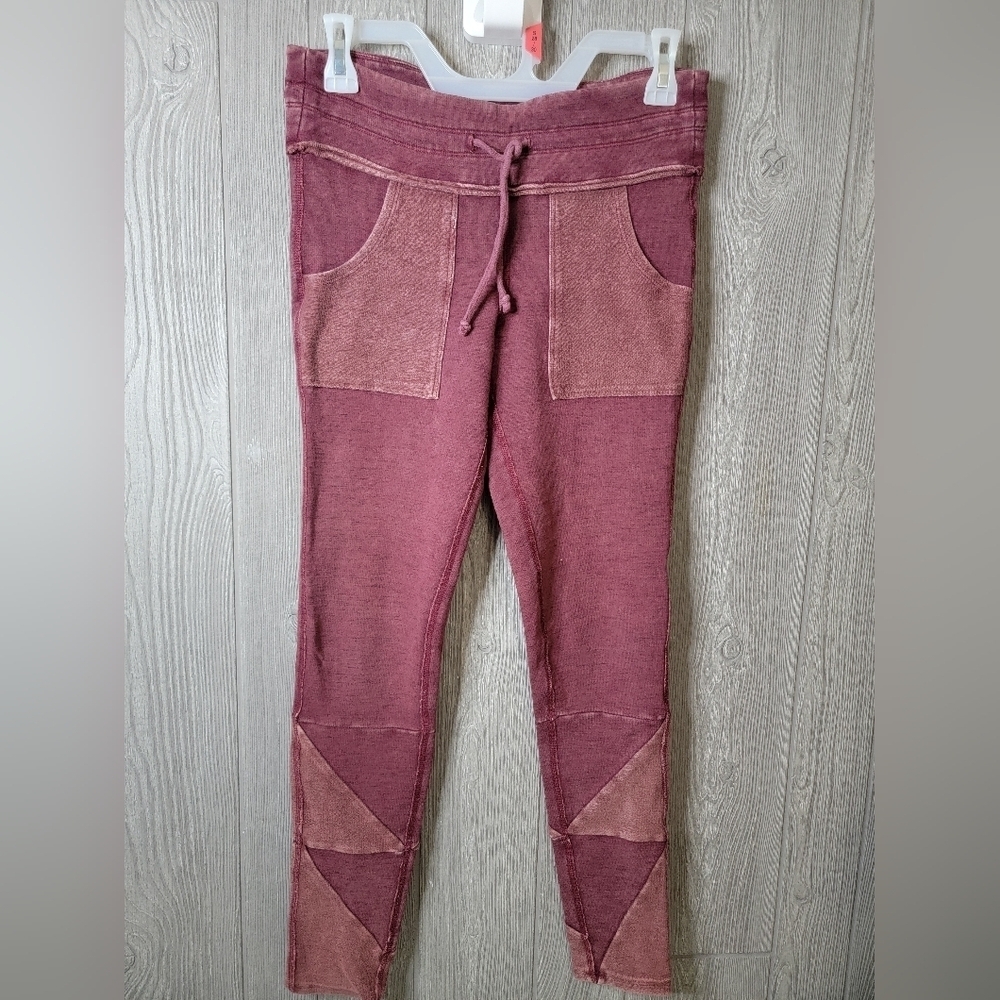 Free People Movement FP Patchwork Leggings Berry Wine Drawstring Pants Small